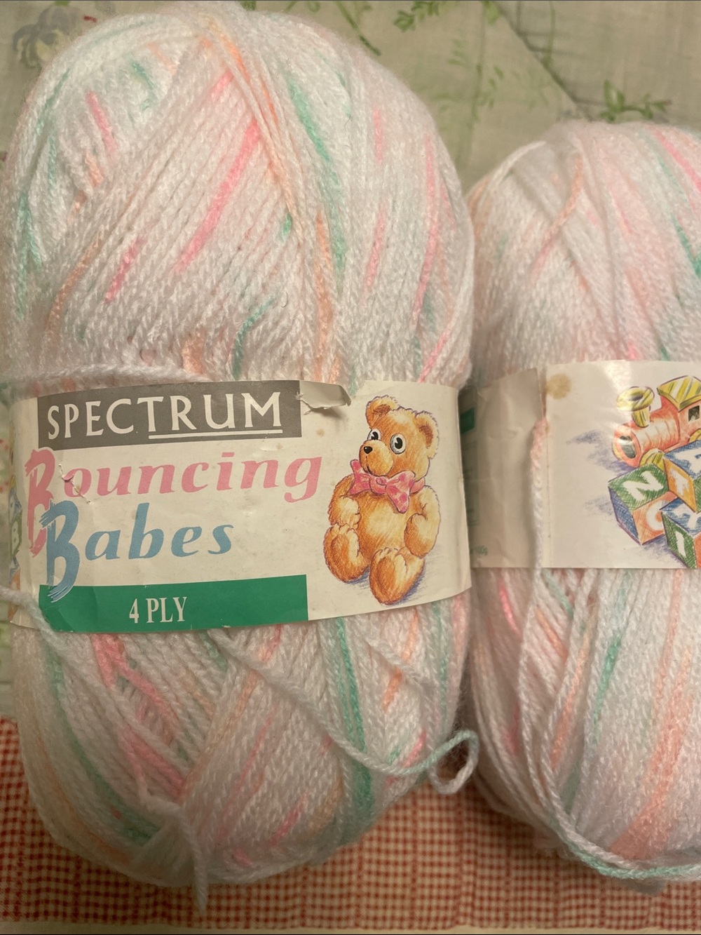 Bouncing Babes Pastel White Yarn with Pink & Green Accents